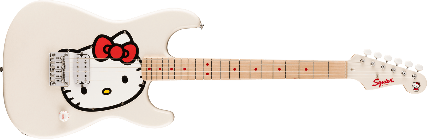 Squier by Fender Limited Edition Hello Kitty Stratocaster Electric Guitar, Maple FB,White