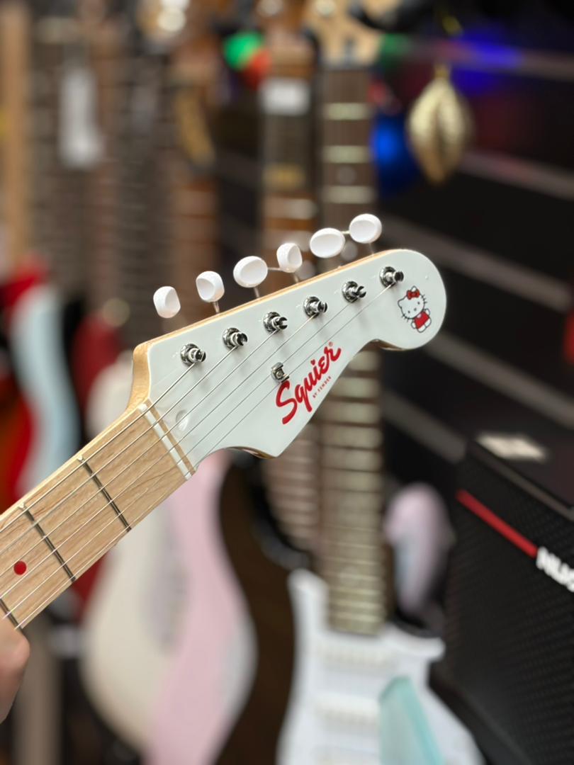 Squier by Fender Limited Edition Hello Kitty Stratocaster Electric Guitar, Maple FB,White