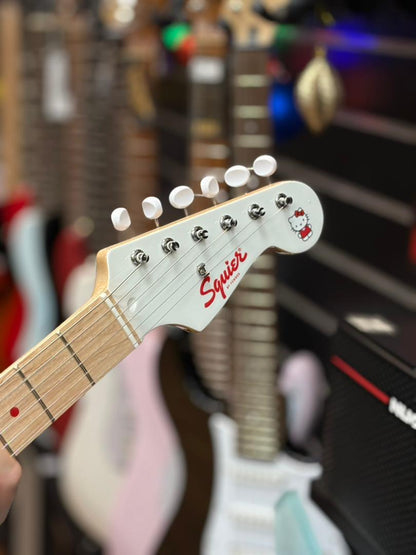 Squier by Fender Limited Edition Hello Kitty Stratocaster Electric Guitar, Maple FB,White