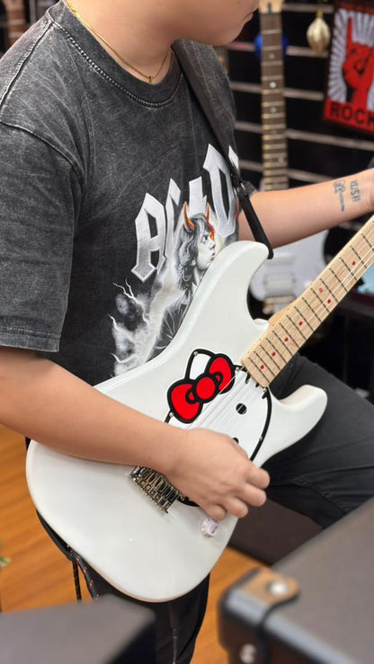 Squier by Fender Limited Edition Hello Kitty Stratocaster Electric Guitar, Maple FB,White